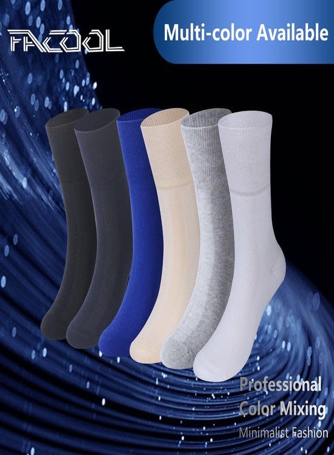 Facool Soft Cotton Socks, Men's Dress Loose Top Crew Moisture Wicking Neuropathy Non Slip Socks Fit for Better Circulation, Edema, Diabetes, 6 Pairs Black+Grey+Navy Blue Large - Image 5